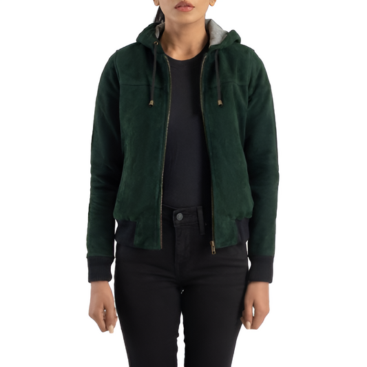 Forest Green Hooded Suede Jacket