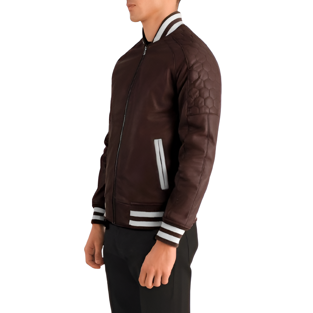 Men's Dark Brown Leather Varsity Jacket