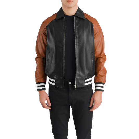 Two-Tone Leather Varsity Jacket