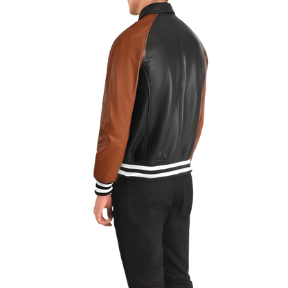 Two-Tone Leather Varsity Jacket