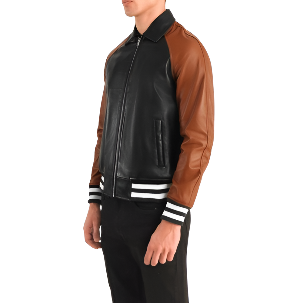 Two-Tone Leather Varsity Jacket