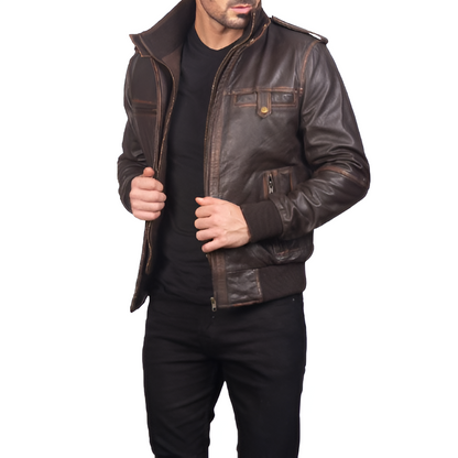 Glen Street Brown Leather Bomber Jacket