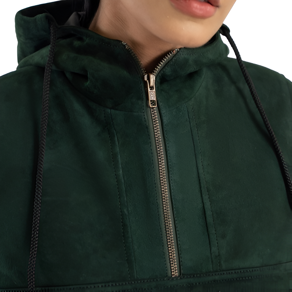 Forest Green Suede Pullover Hoodie