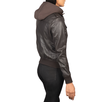 Dark Brown Leather Hooded Jacket