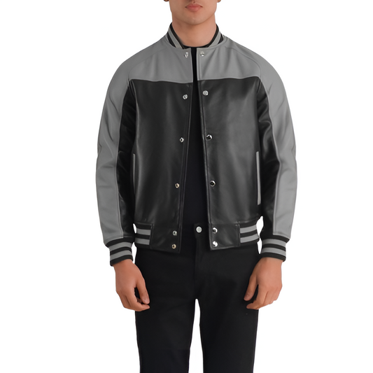 Men's Black and Gray Bomber Jacket