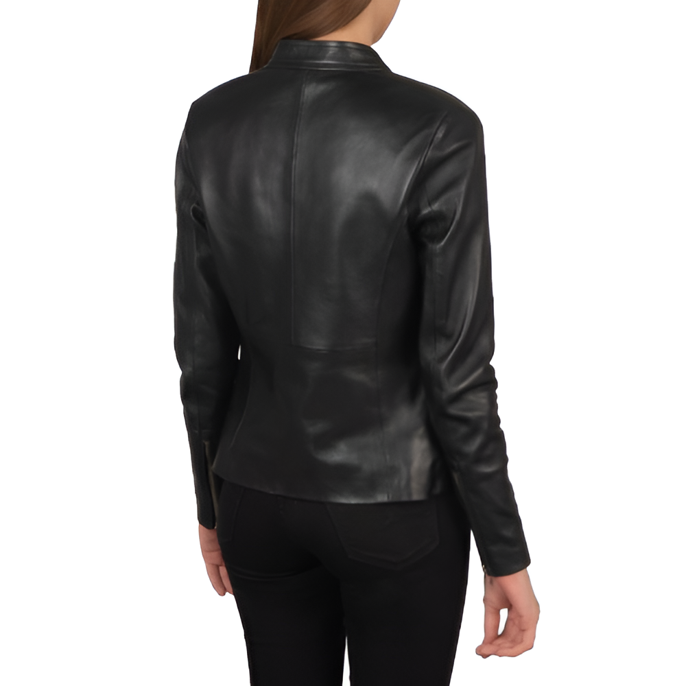 Black Classic Stand Collar Leather Jacket