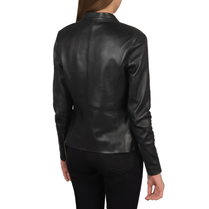 Black Classic Stand Collar Leather Jacket