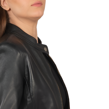 Black Classic Stand Collar Leather Jacket