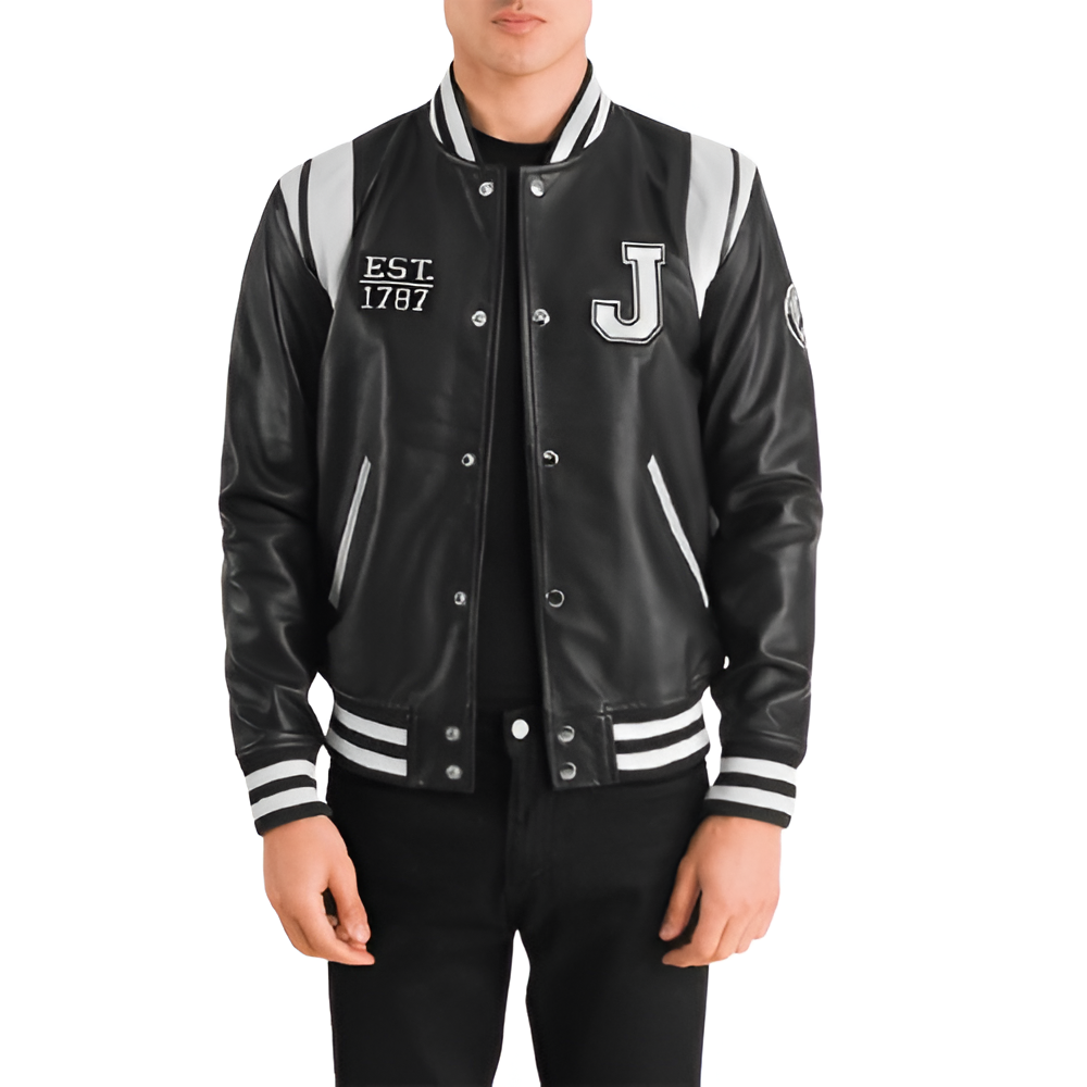 Men's Black Varsity Jacket with Lettering