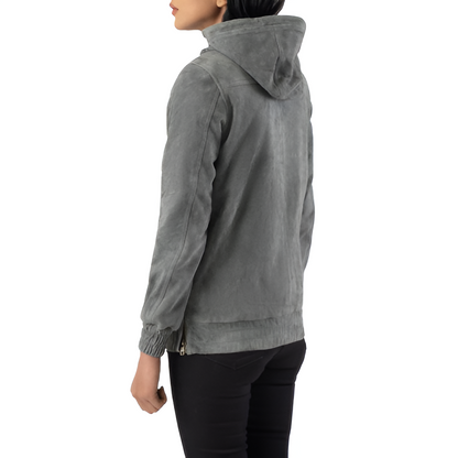 Grey Hooded Pullover Suede Jacket