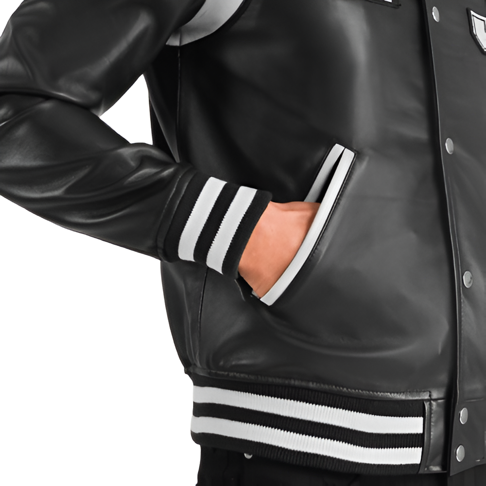 Men's Black Varsity Jacket with Lettering