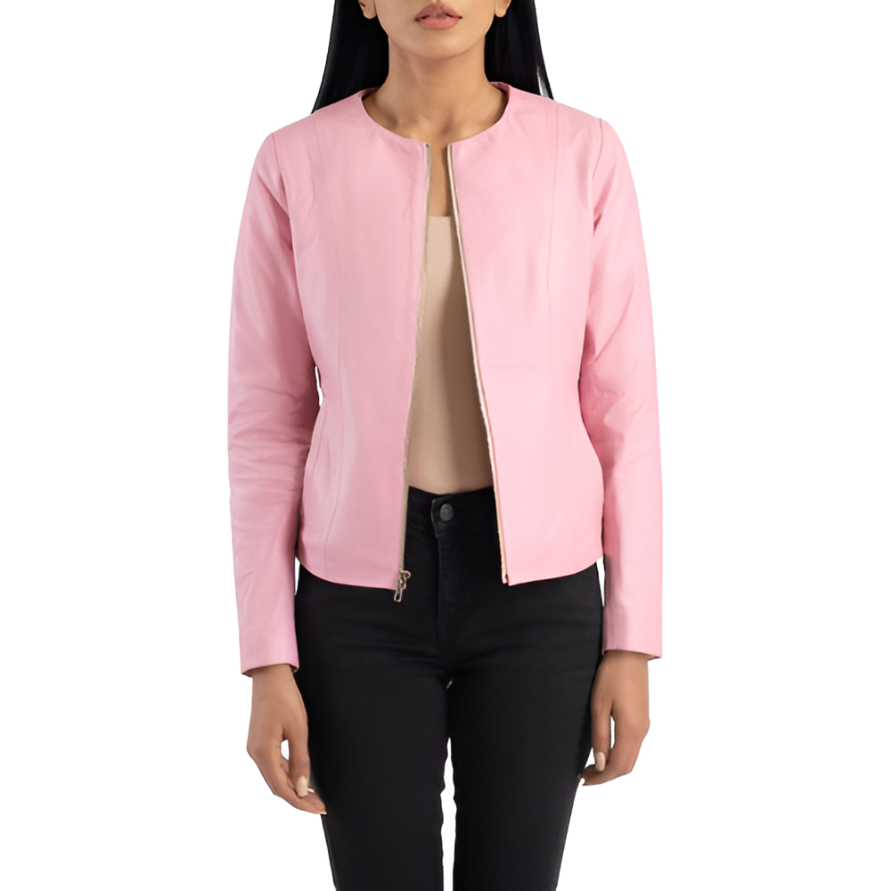 Soft Pink Open-Front Leather Jacket