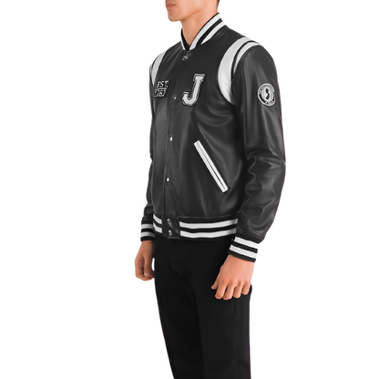 Men's Black Varsity Jacket with Lettering