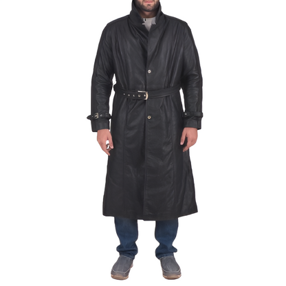 Men's Black Leather Trench Coat