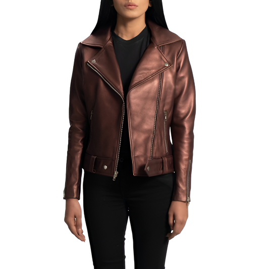 Metallic Brown Leather Biker Jacket