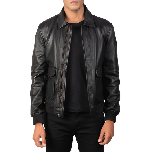 Premium Black Leather Field Jacket