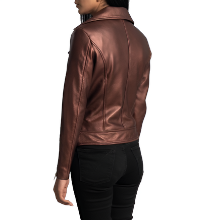 Metallic Brown Leather Biker Jacket