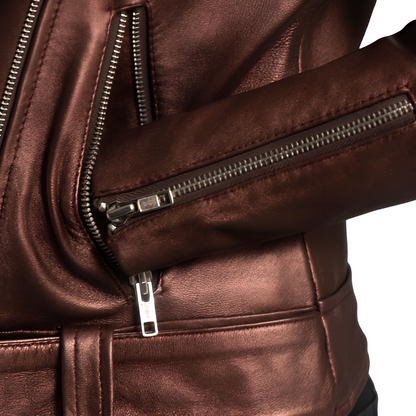 Metallic Brown Leather Biker Jacket