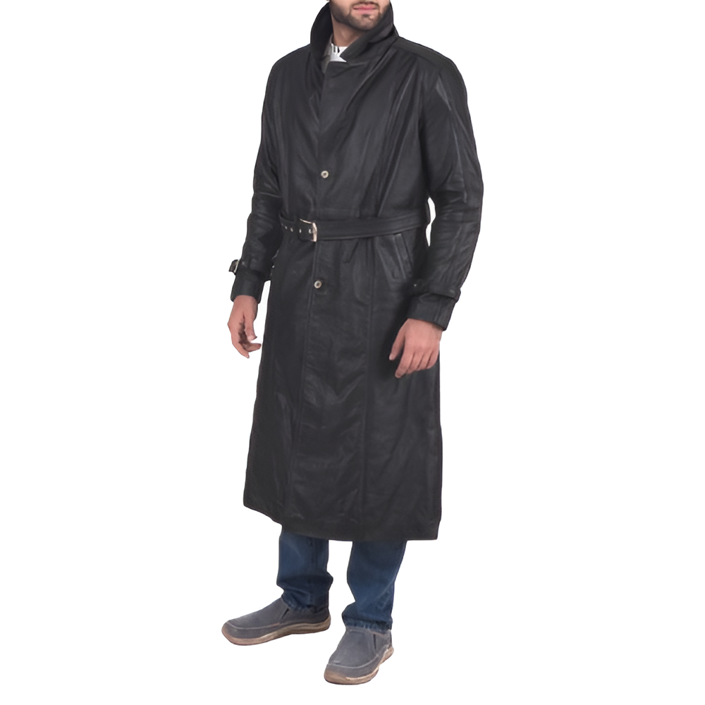 Men's Black Leather Trench Coat