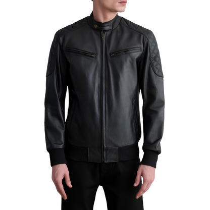 Men's Black Leather Bomber Jacket