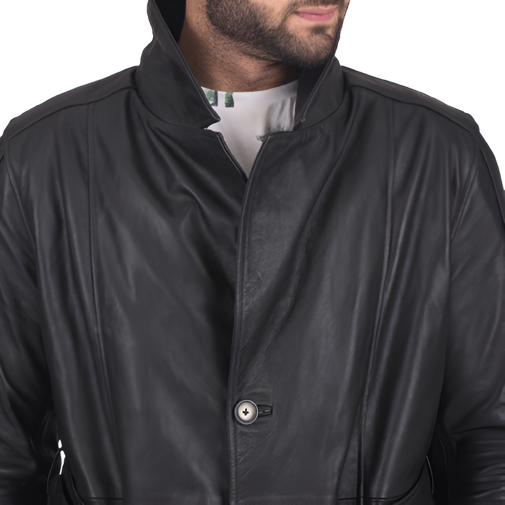 Men's Black Leather Trench Coat