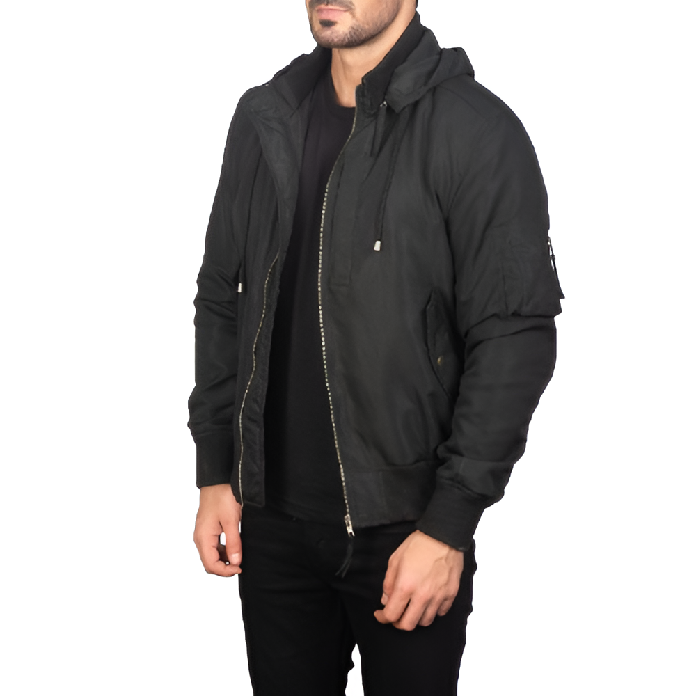 Hanklin Ma-1 Black Hooded Bomber Jacket