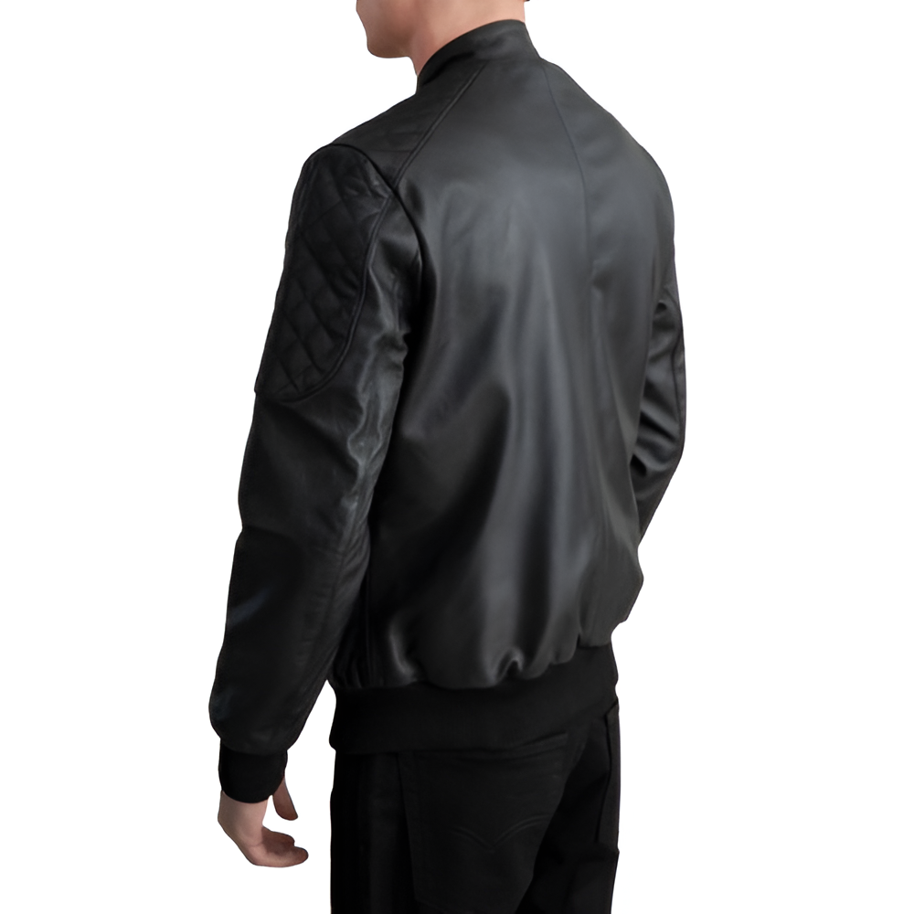 Men's Black Leather Bomber Jacket