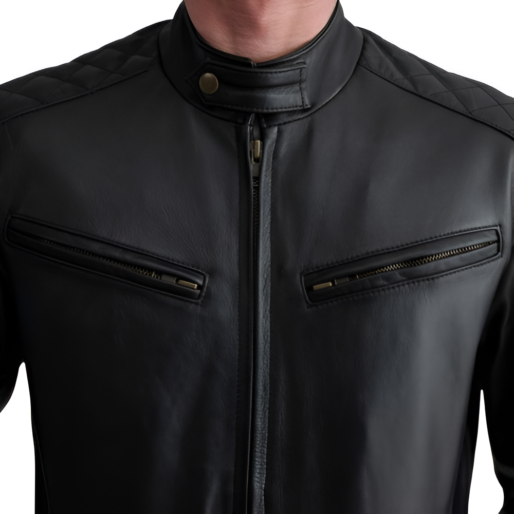 Men's Black Leather Bomber Jacket