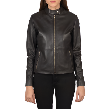 Classic Black Stand Collar Leather Jacket