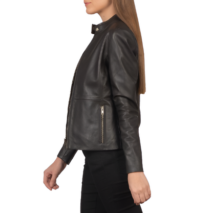 Classic Black Stand Collar Leather Jacket