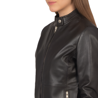 Classic Black Stand Collar Leather Jacket