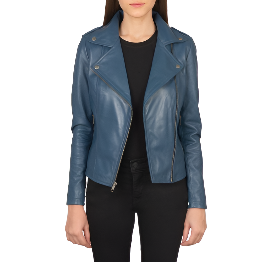 Women's Blue Moto Leather Jacket