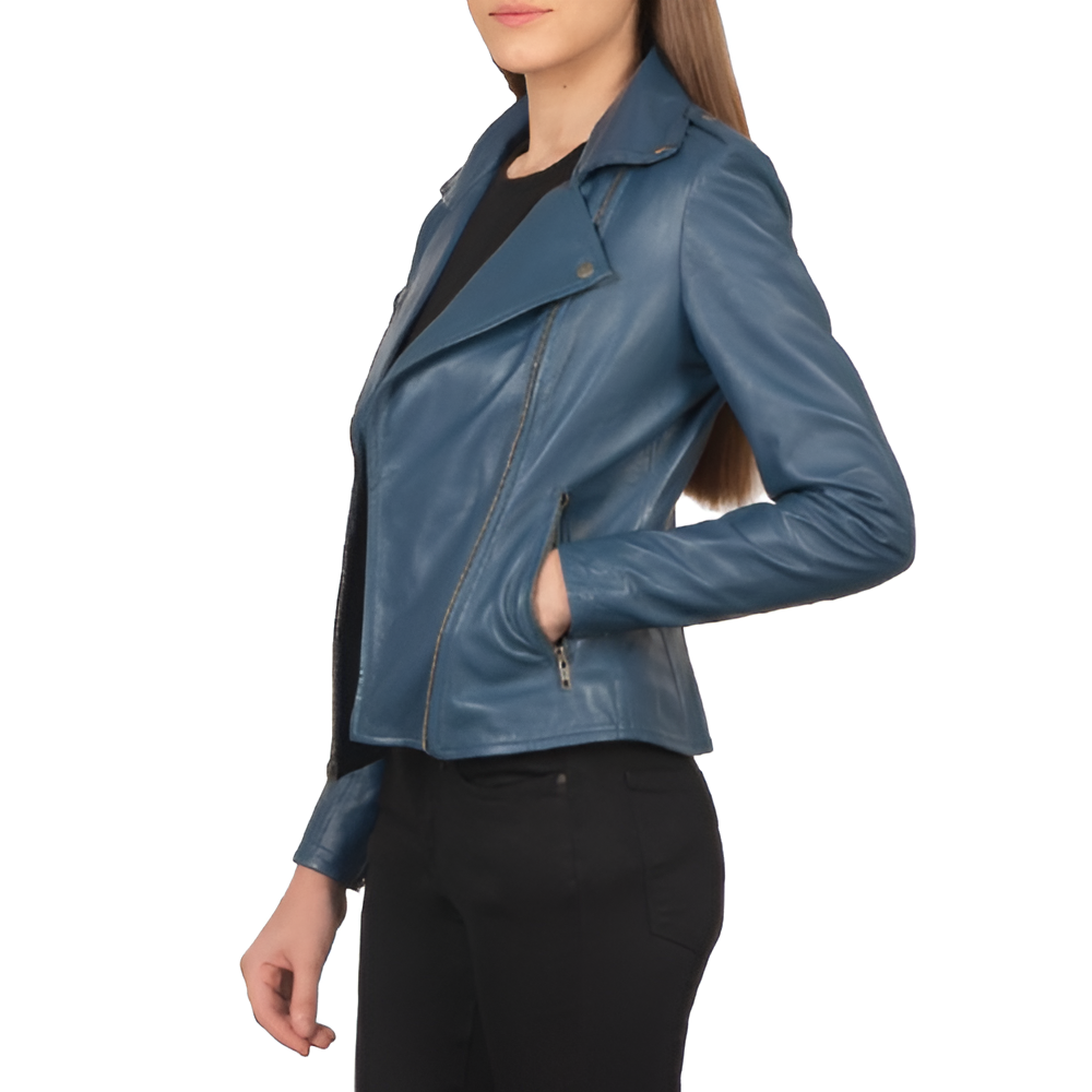 Women's Blue Moto Leather Jacket