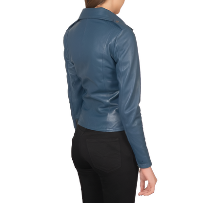 Women's Blue Moto Leather Jacket