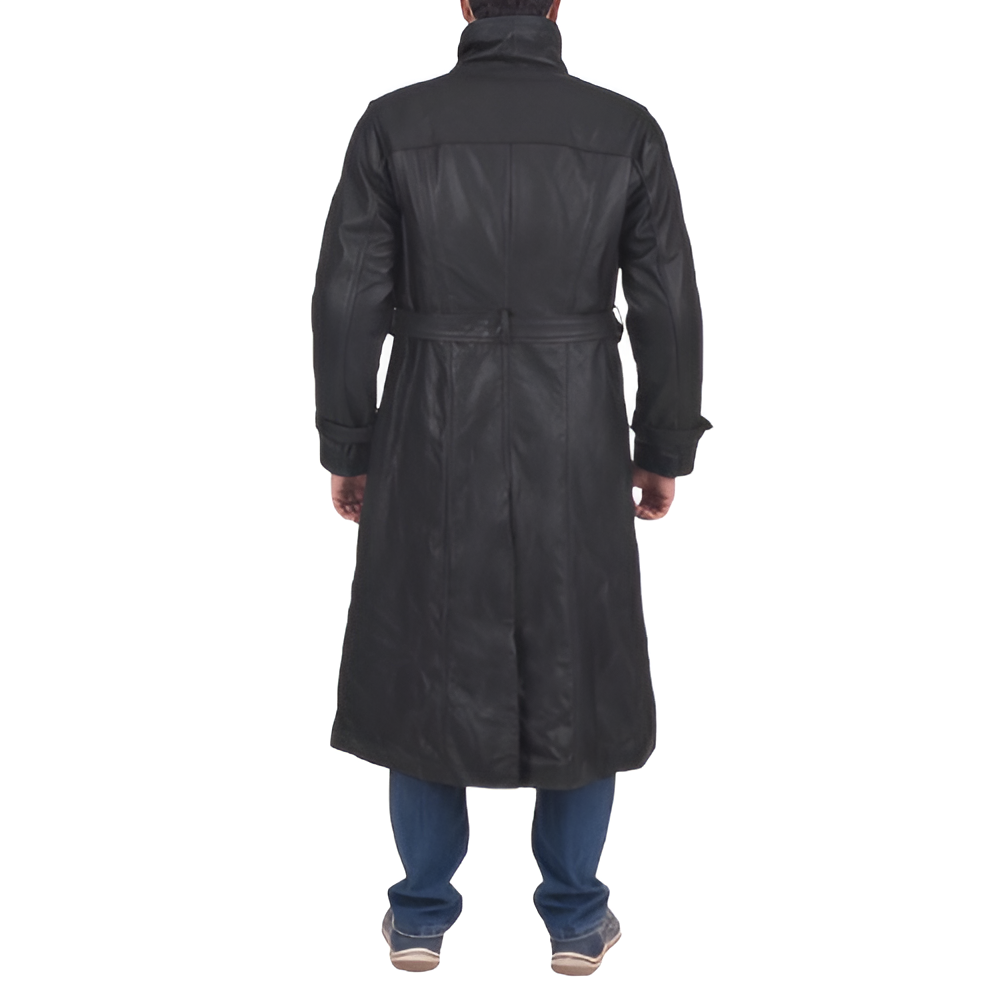 Men's Black Leather Trench Coat