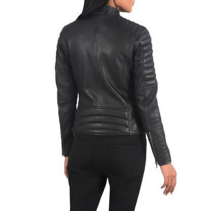 Women's Black Stand-Collar Leather Jacket