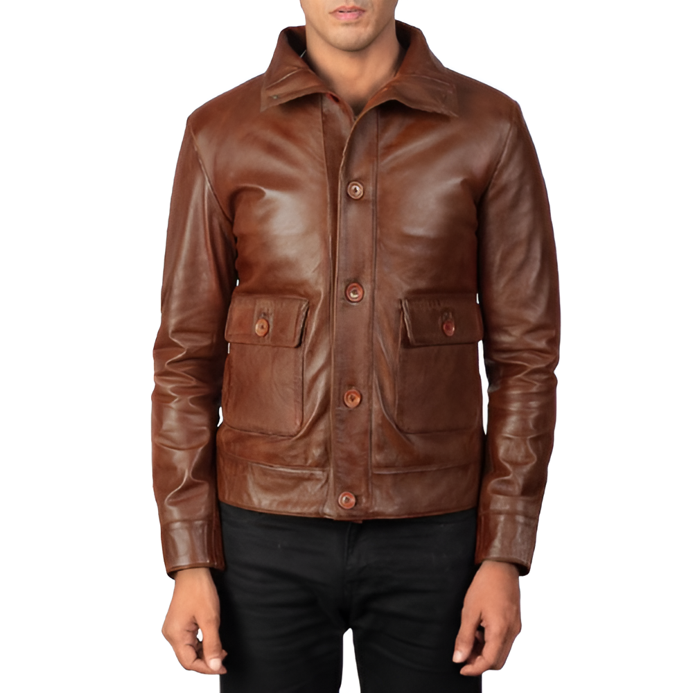 Men's Brown Leather Field Jacket