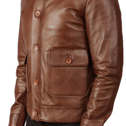 Men's Brown Leather Field Jacket