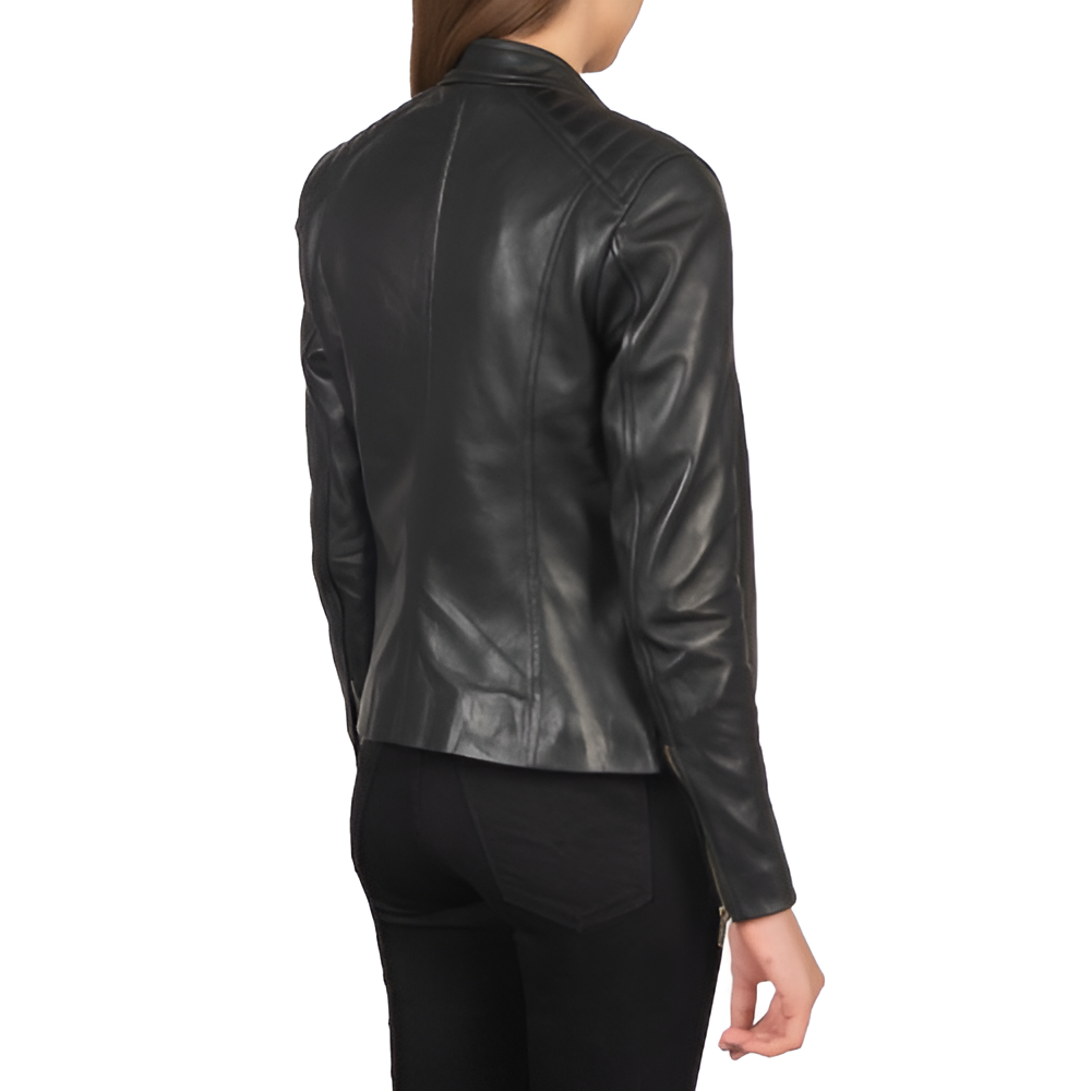 Women's Black Leather High-Neck Jacket