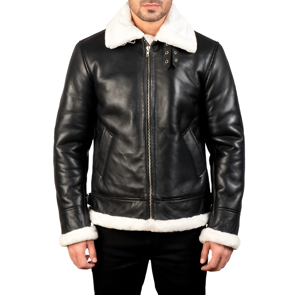 Men's Black Shearling Leather Aviator Jacket