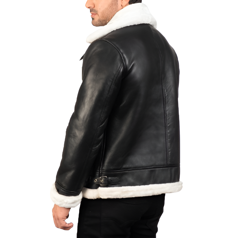 Men's Black Shearling Leather Aviator Jacket