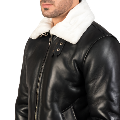 Men's Black Shearling Leather Aviator Jacket