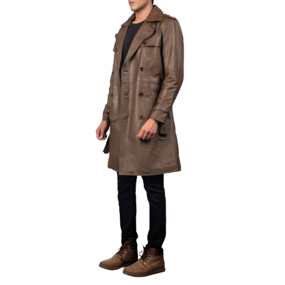 Men's Brown Leather Trench Coat