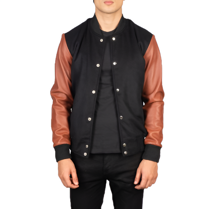 Men's Black & Brown Varsity Jacket