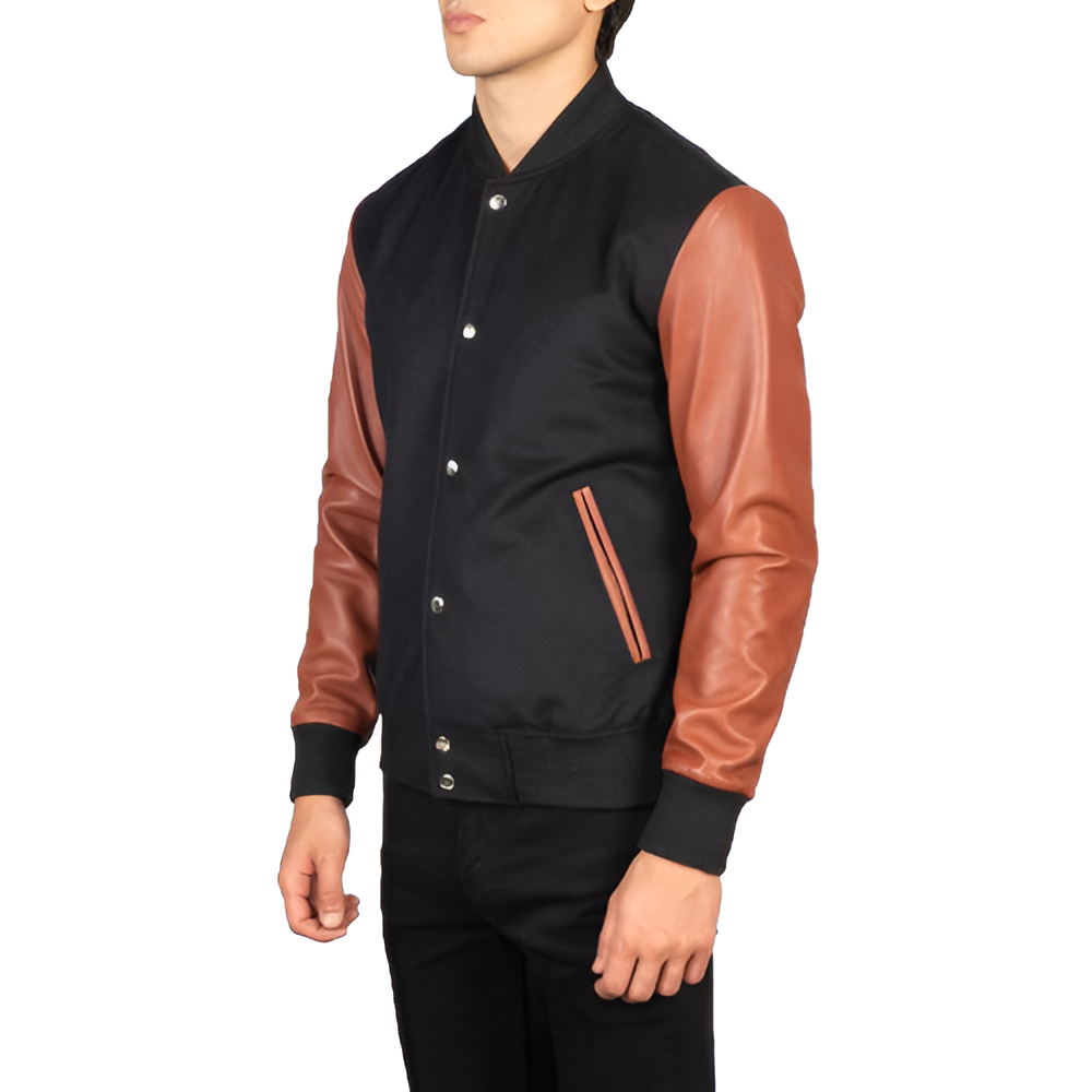 Men's Black & Brown Varsity Jacket