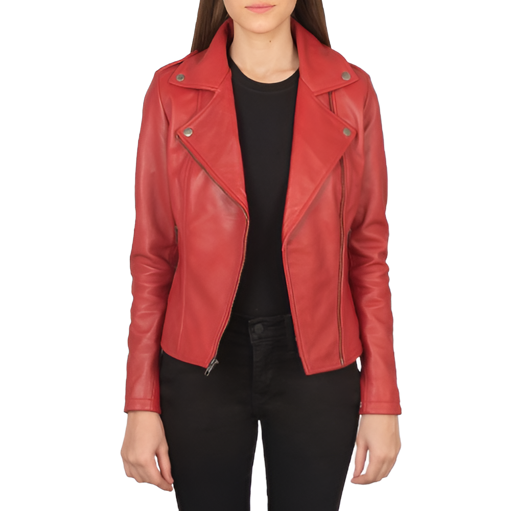 Women's Red Biker Leather Jacket