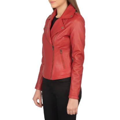 Women's Red Biker Leather Jacket