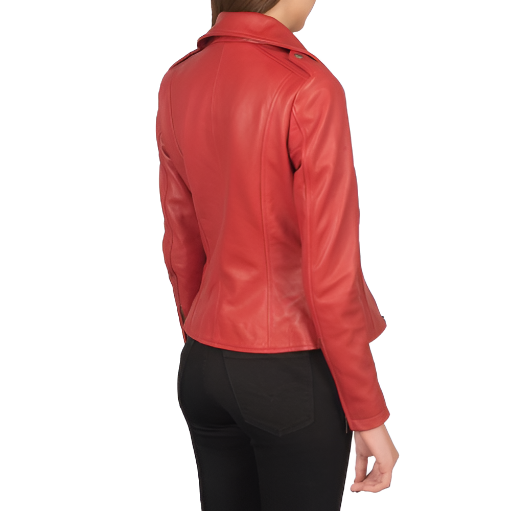 Women's Red Biker Leather Jacket