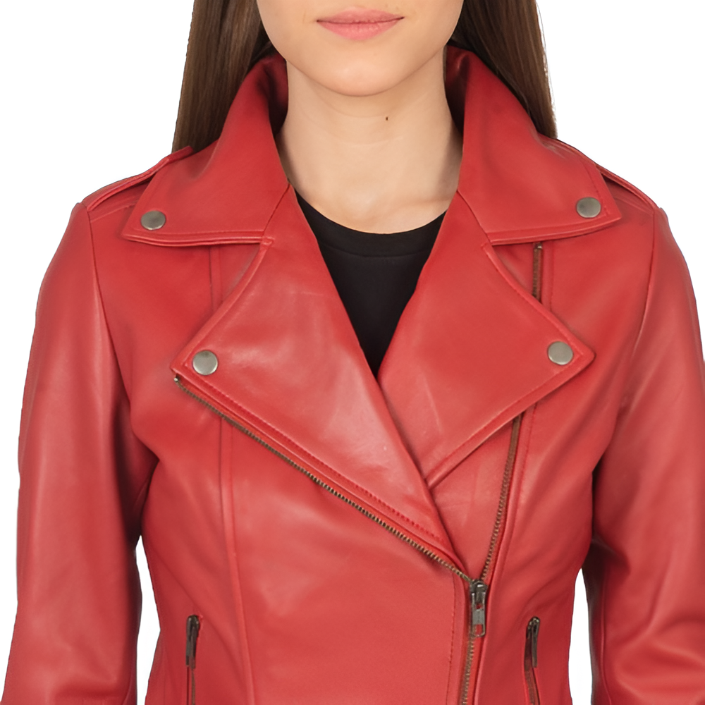 Women's Red Biker Leather Jacket