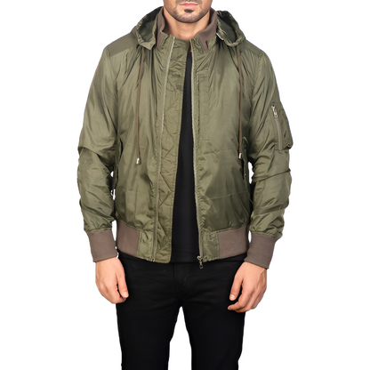 Men's Olive Green Hooded Bomber Jacket